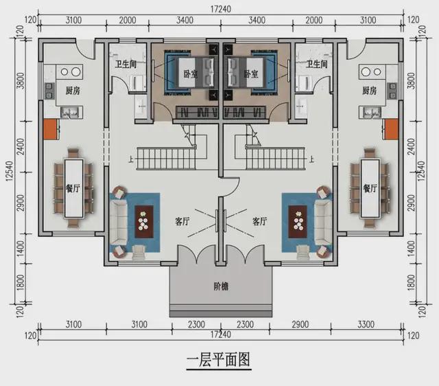 墅效果图30套农村双拼农村自建房别墅不朽情缘电子游戏三层新中式兄弟双拼别(图2)